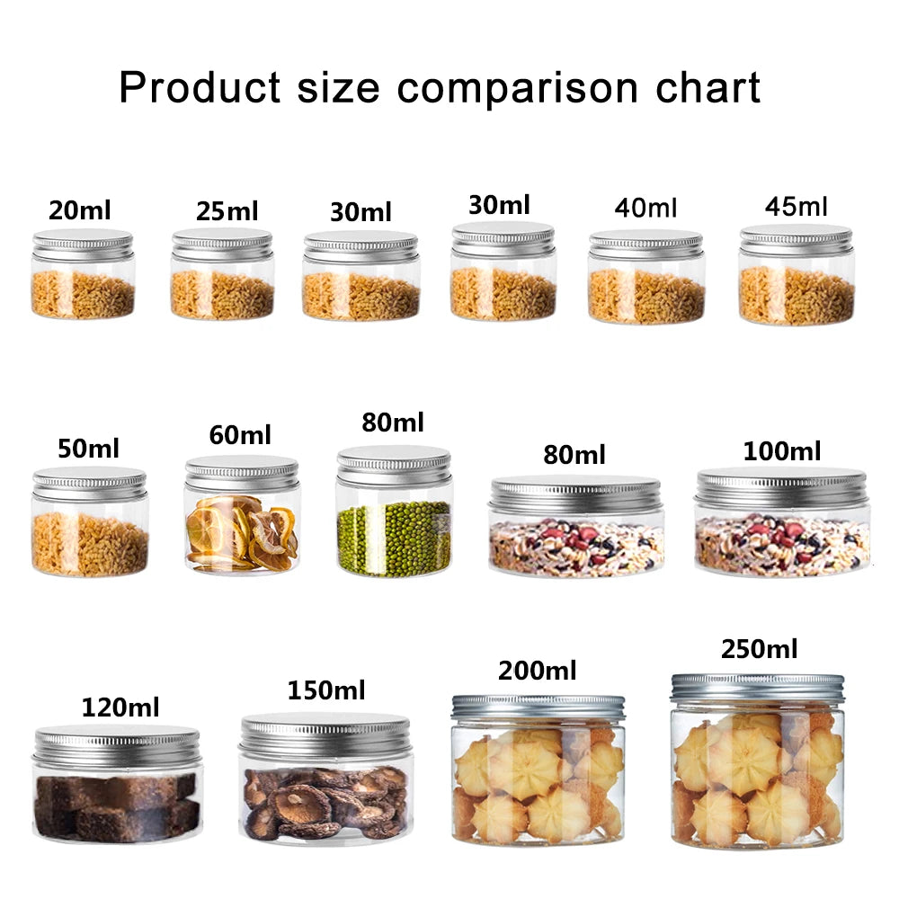 1-10Pcs 20/25/30/40/45-250ml Storage Jars With Lids Aluminum Round Canister Empty Plastic Cosmetic Jars Food Travel Bottle Pot