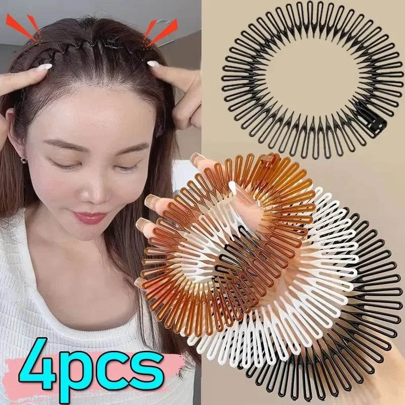 Plastic Full Circle Headbands Hair Hoop Band Clips Hairband Stretch Flexible Comb Teeth Face Wash Fixed Fashion Hair Accessories