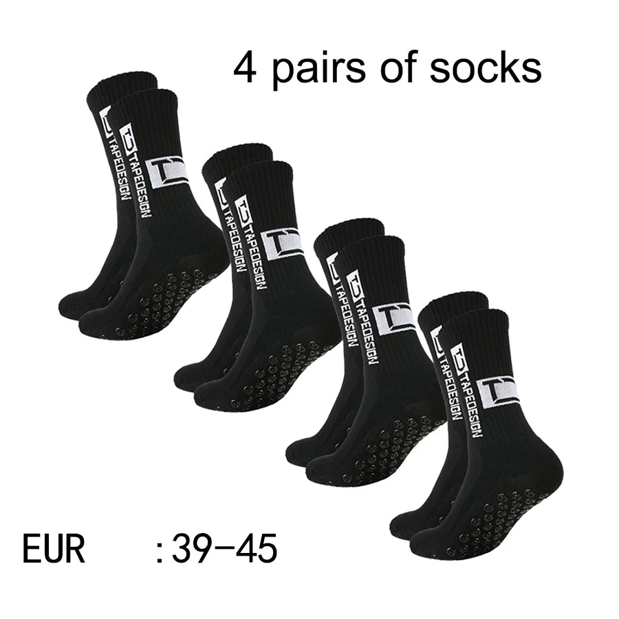 4 Pairs of New TC Mid Tube Glued Football Socks for Sports Training and Competition, Non Slip and Breathable Socks