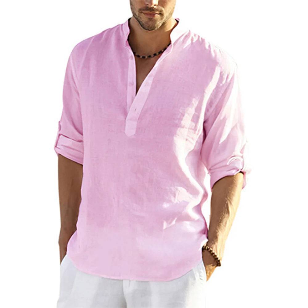 New Men's Casual Blouse Cotton Linen Shirt Loose Tops