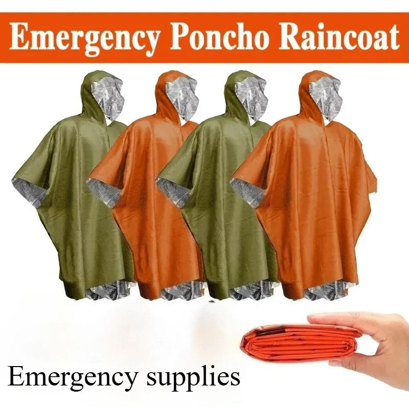 Emergency Waterproof Raincoat Aluminum Film Disposable Poncho Warm Thermal Rainwear Blankets Survival Tools Camping Equipment