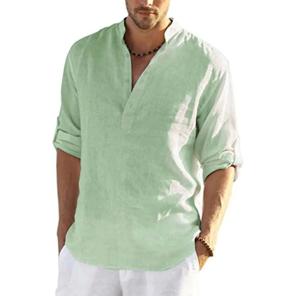 New Men's Casual Blouse Cotton Linen Shirt Loose Tops