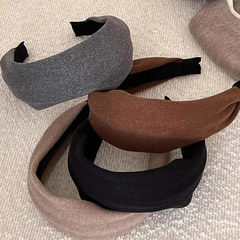 Vintage Solid Color soft cotton Headband Wider Knitted Thickened Headband Face Washing and Makeup Headband Versatile Hair Access