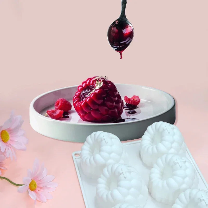 6-cavity Raspberry Mousse Silicone Mold, in the French style Raspberry Shape for Chocolate Desserts and Baking