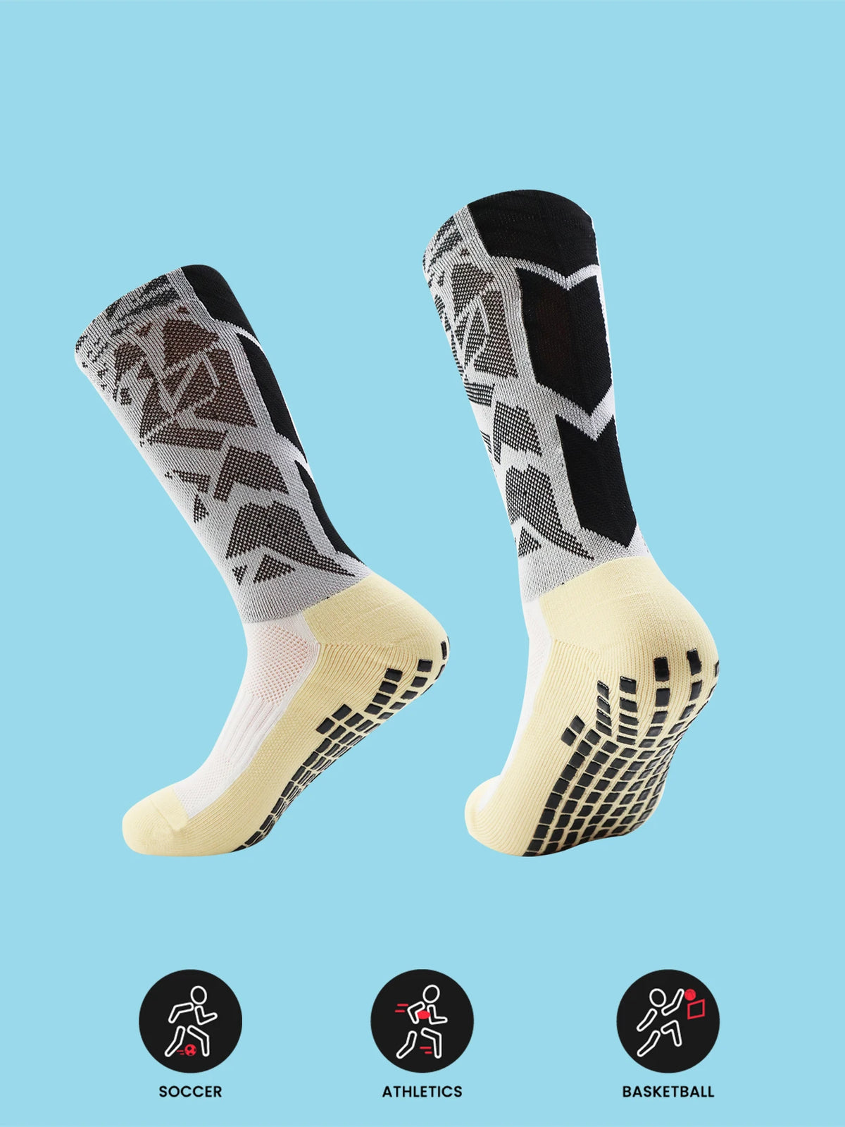 1 Pair Men's Football Socks with Grip, Non Slip Anti Slip Athletic Socks with Cushion Pads for Football/Basketball/Hockey