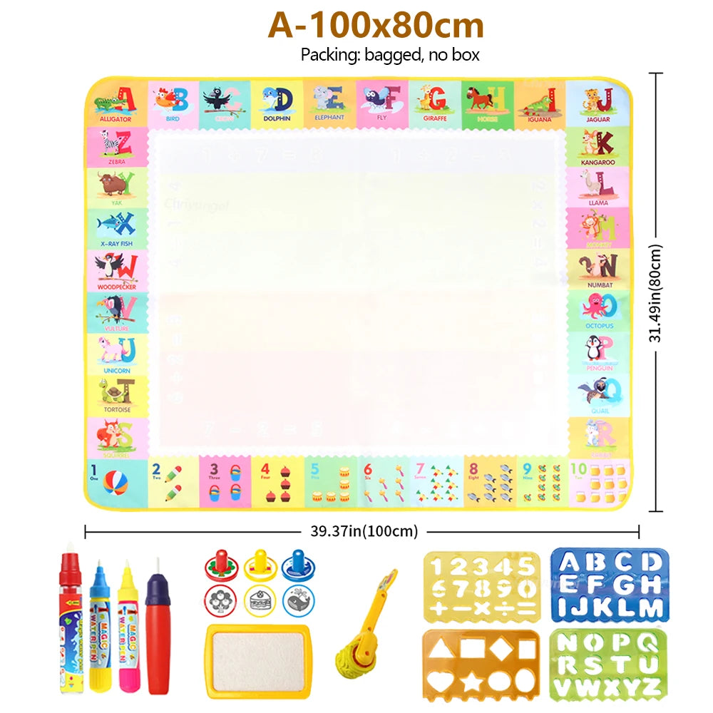 100x80CM Magic Water Drawing Mat with Reusable Magic Pens Doodle Montessori Painting Board Educational Toys Kids Gifts 39X31in