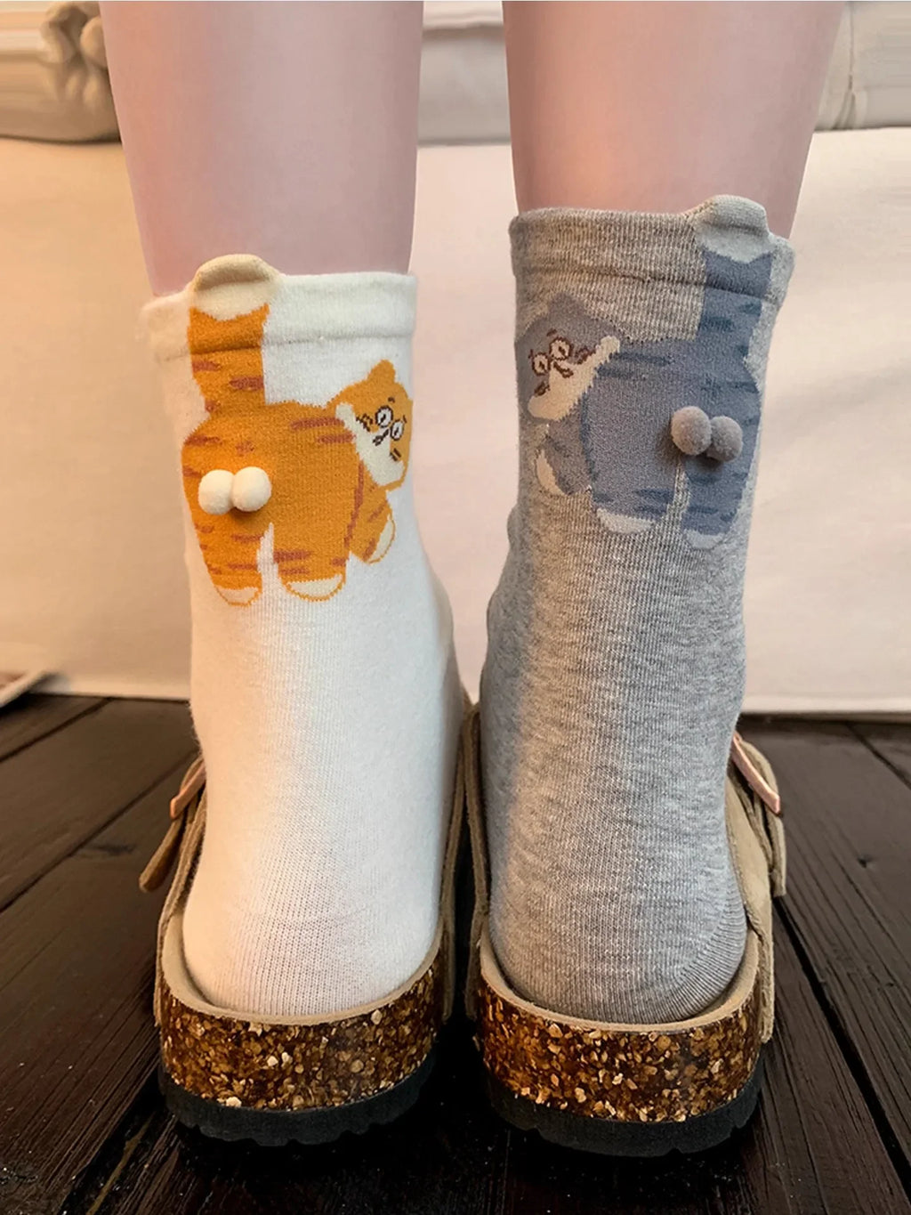 1/3 Pair Three-Dimensional Cat Printed Men female Mid Tube Socks Soft Comfortable Sweat Absorbing Breathable Casual Couples Sock