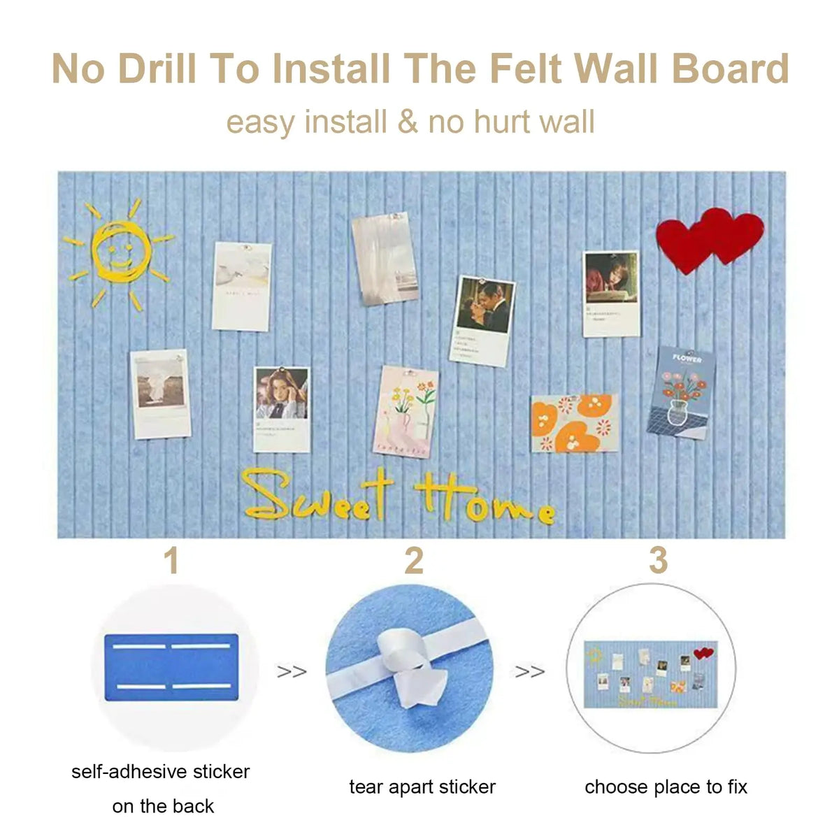 Thickened Decorative Felt Cork Board Large Bulletin Board Foldable Photo Display Board for School Home Office Walls Decor