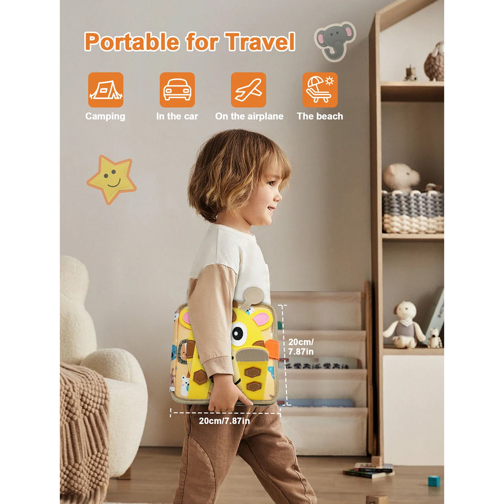 Montessori Toy Busy Board Giraffe Busy Book Preschool Learning Educational Quiet Book Sensory Travel Toy for Baby 3 4 5 6 Ages