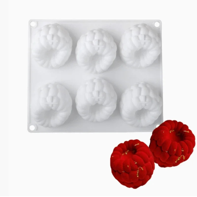 6-cavity Raspberry Mousse Silicone Mold, in the French style Raspberry Shape for Chocolate Desserts and Baking