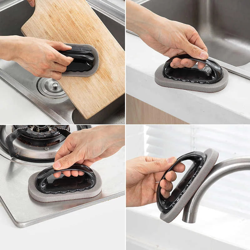 Emery Sponge Cleaning Brush with Handle for Kitchen & Bath