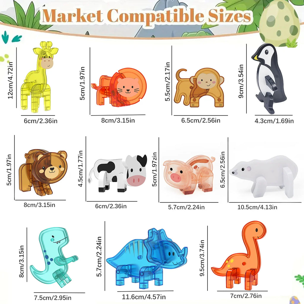 Magnetic tile toy accessories, small animals, children's puzzle collage, suitable for birthday and holiday gifts