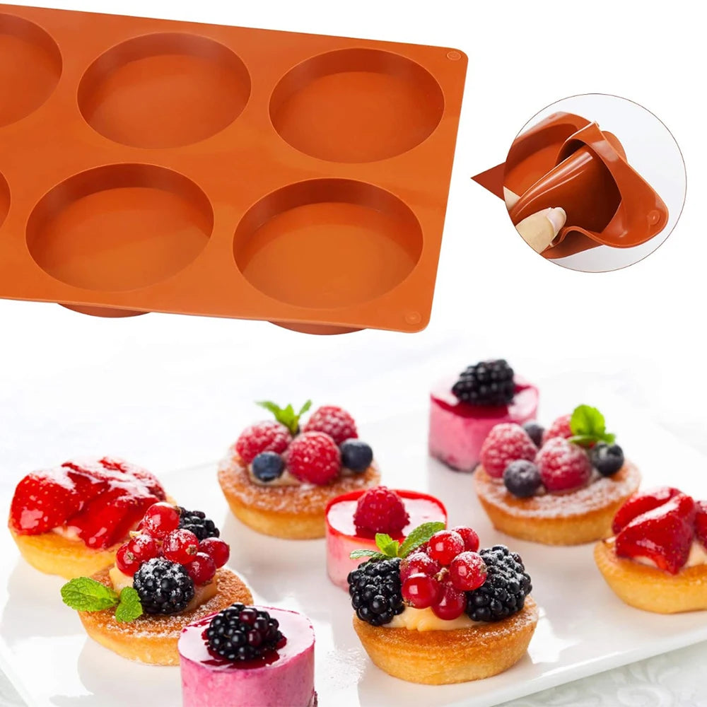 6 Holes Round Silicone Mold Cake Pastry Baking Molds Jelly Pudding Soap Form Ice Cake Decoration Tool Disc Bread Biscuit Mould