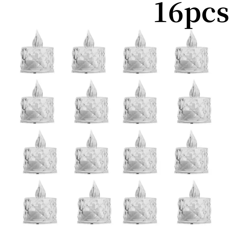 4/8/16Pcs Flameless LED Light Candles Crystal Candle Transparent Electronic Night Lamp for Wedding Valentine's Day Party Decor