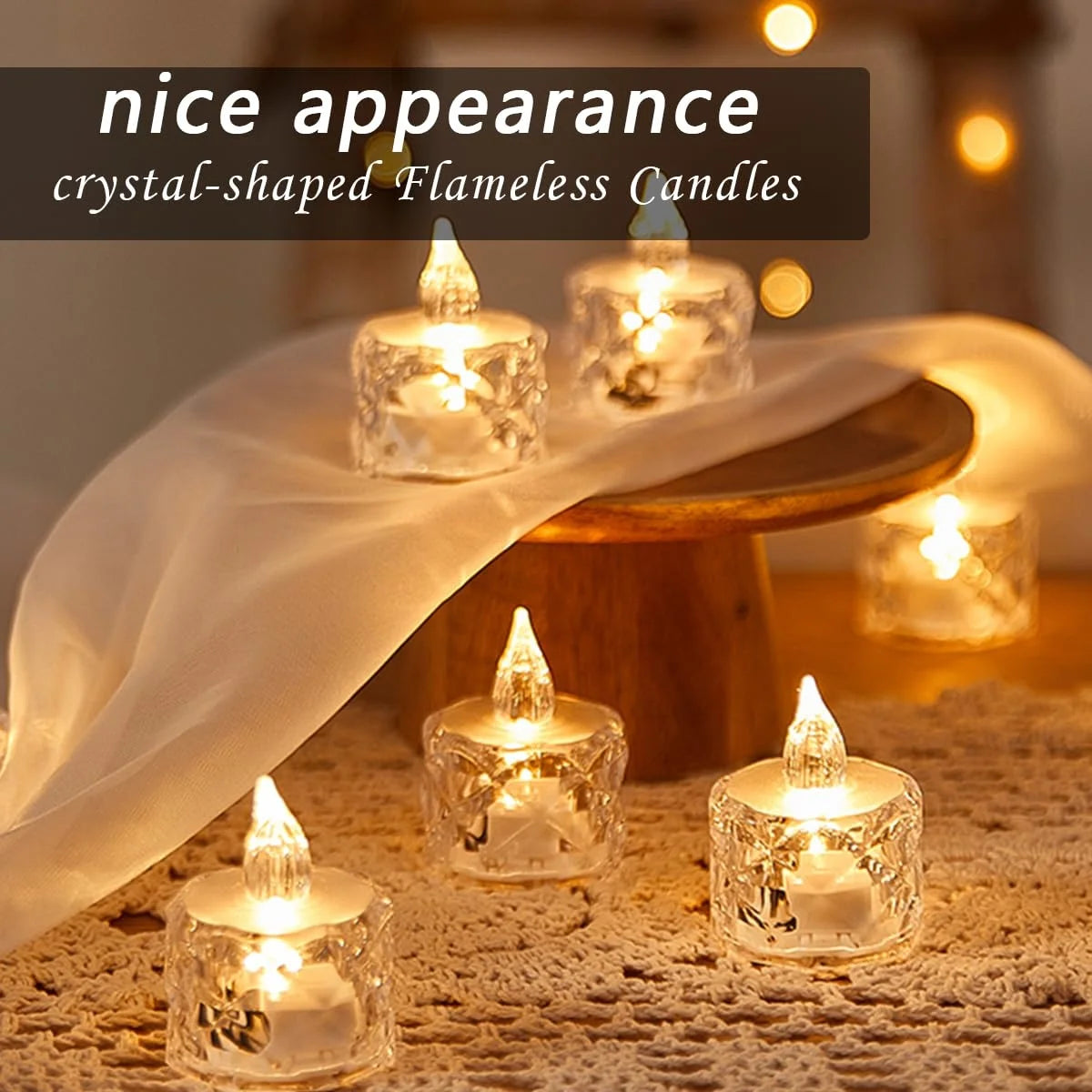 4/8/16Pcs Flameless LED Light Candles Crystal Candle Transparent Electronic Night Lamp for Wedding Valentine's Day Party Decor