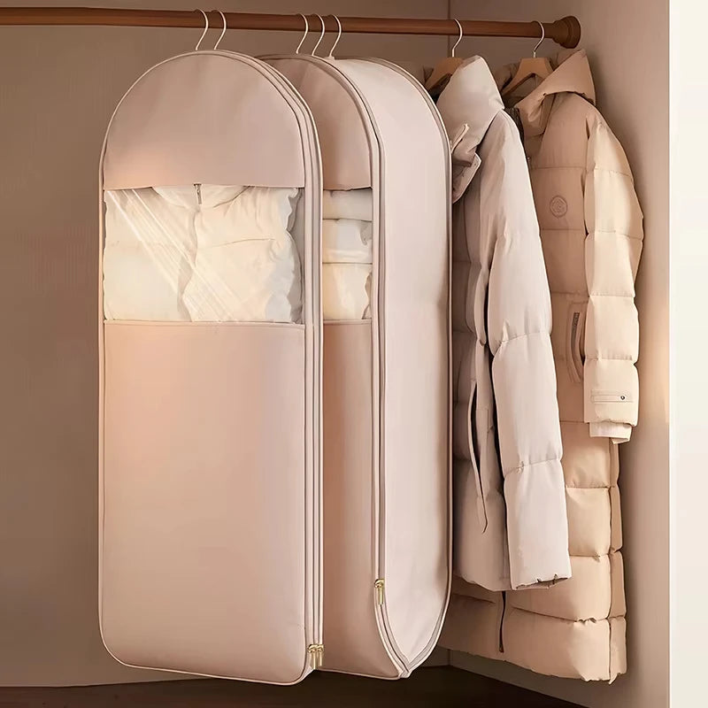 1pc Down Jacket Compressed Dust Cover Clothes Compression Hanging Bag Household Visible Clothes Storage Bag Wardrobe Organizer