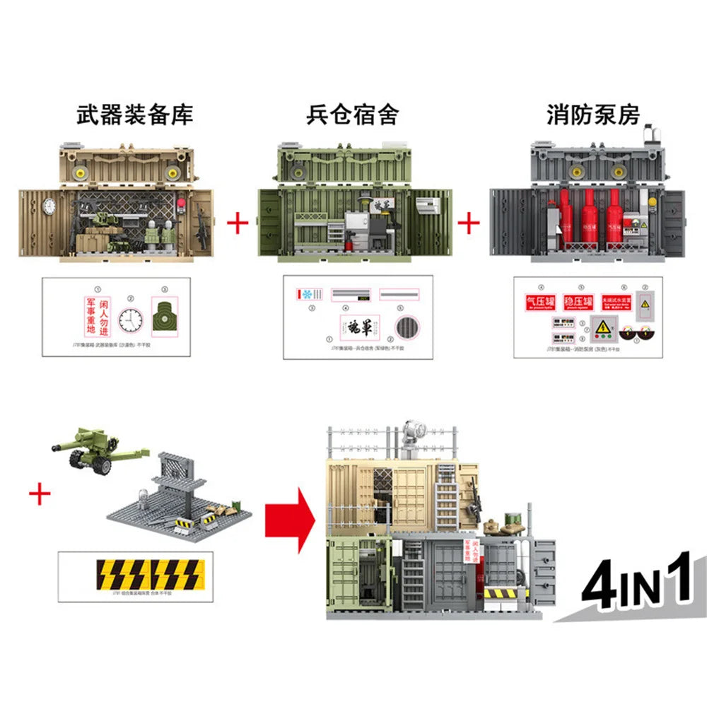 World War Army Military Soldiers SWAT Police Container Weapon Cannon Base Model Building Blocks Bricks Children's Toys