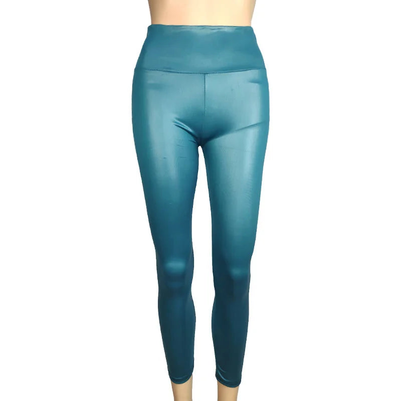 High-Waist Faux Leather Pants Yoga Casual Trousers
