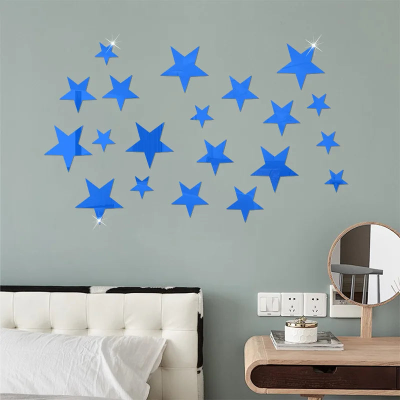 3D Star Mirror Wall Sticker Large Medium and Small Combination Acrylic Mirror Wall Sticker Home Living Room Wall Decorations