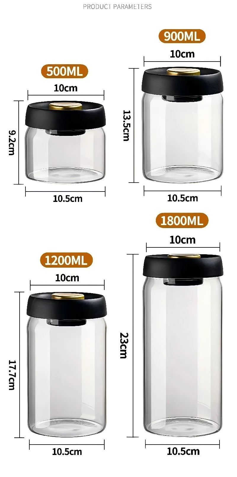 Coffee Bean Storage Jar, Vacuum-Sealed Jar, Kitchen Food Storage Glass Jar, Freshness Preservation Jar