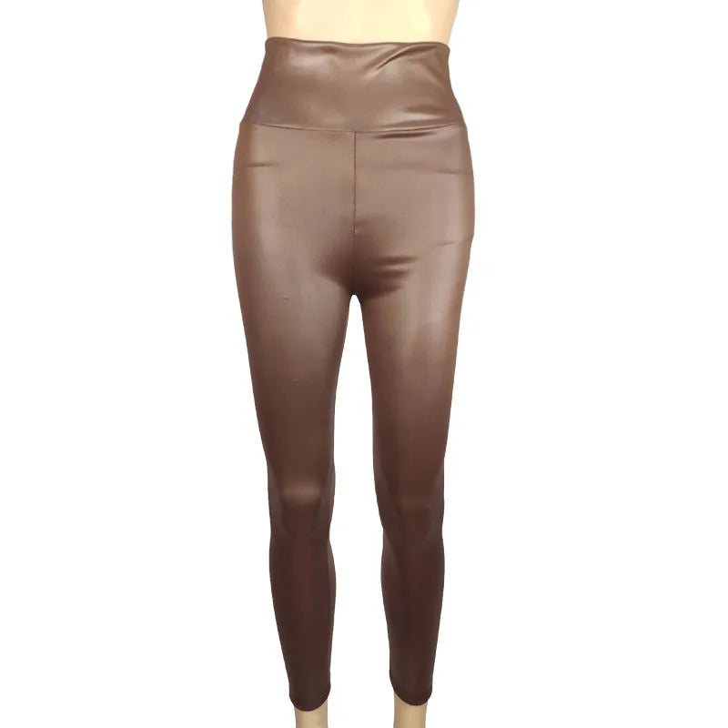 High-Waist Faux Leather Pants Yoga Casual Trousers