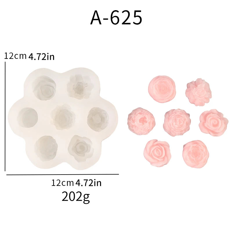 Multiple 7-hole rose and peony silicone molds for baking DIY cakes, chocolate, plaster, resin, and candle molds