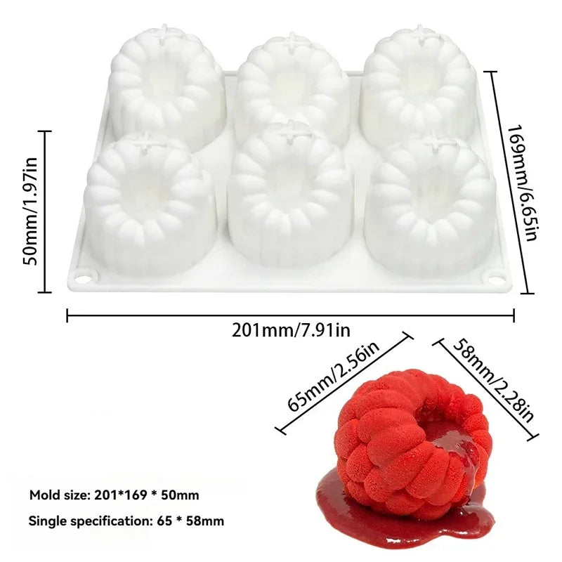 6-cavity Raspberry Mousse Silicone Mold, in the French style Raspberry Shape for Chocolate Desserts and Baking