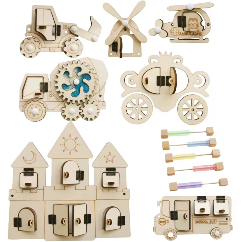 2024 Baby DIY Montessori Busy Board Wooden Accessories Castle Animal Letters Number Movement Educational Toys For Children Gifts