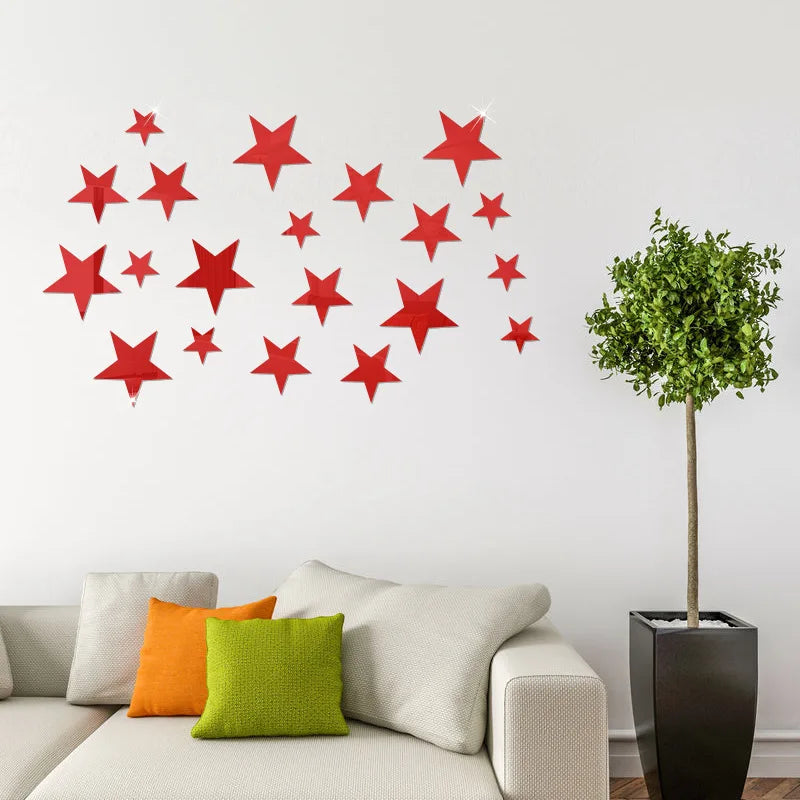 3D Star Mirror Wall Sticker Large Medium and Small Combination Acrylic Mirror Wall Sticker Home Living Room Wall Decorations