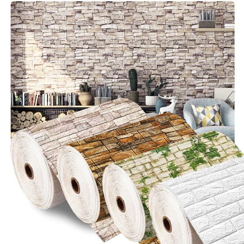 3D Foam Brick Wall Panels Stickers Self Adhesive Waterproof Living Roo ...