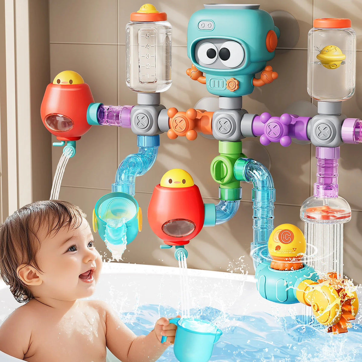 Baby Bath Toys with Strong Suction Cups Tubes Spinner Squirt Water Game Set Toddlers Kids Shower Pool for 3 Years Children Gifts