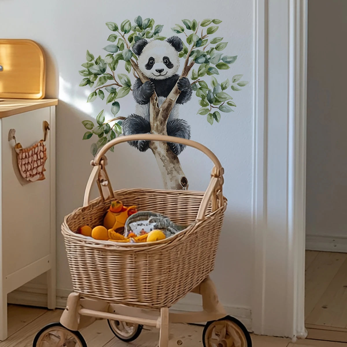 1PC Creative animal wall stickers with cute panda climbing tree design, suitable for beautifying and decorating living room, bed