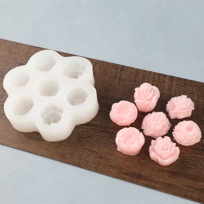 Multiple 7-hole rose and peony silicone molds for baking DIY cakes, chocolate, plaster, resin, and candle molds