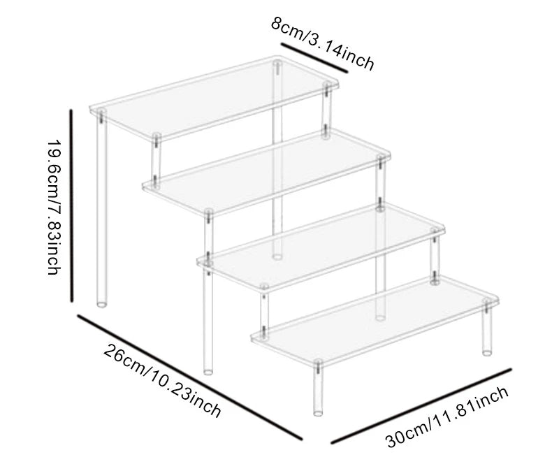 1-4 Tier Acrylic Display Stand Durable Display Rack For Cupcake Perfume Doll Transparent Trapezoidal Blind Box Storage Shelf