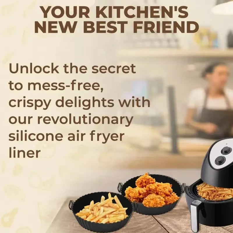 1PC Air Fryer Silicone Baking Tray Mat Circular High-Temperature Resistant Foldable Food Grade Double Ear Baking Tray