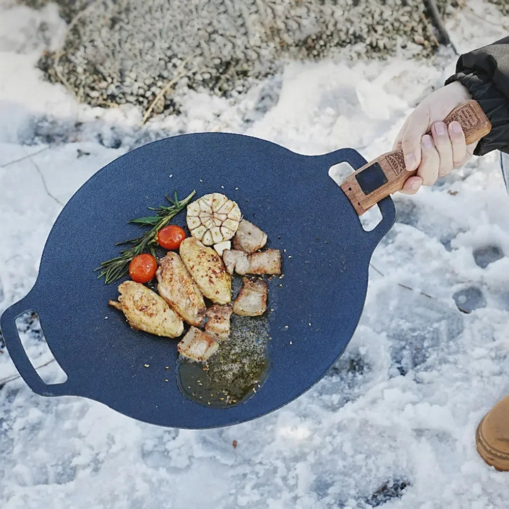 Outdoor Natural Wood Grill Pan Handle Detachable Heat Resistant Anti Scald Grip BBQ Plate Clip Portable Camping Cooking Tool
