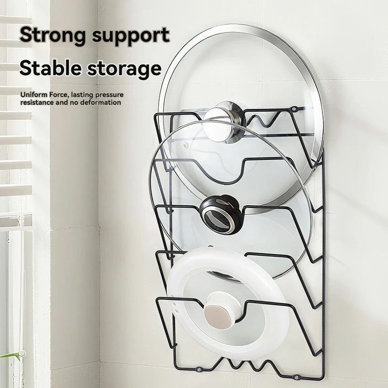 Multi Functional Wall Mounted Pot Lid Rack For Household Kitchen, Perforated With Five Layers