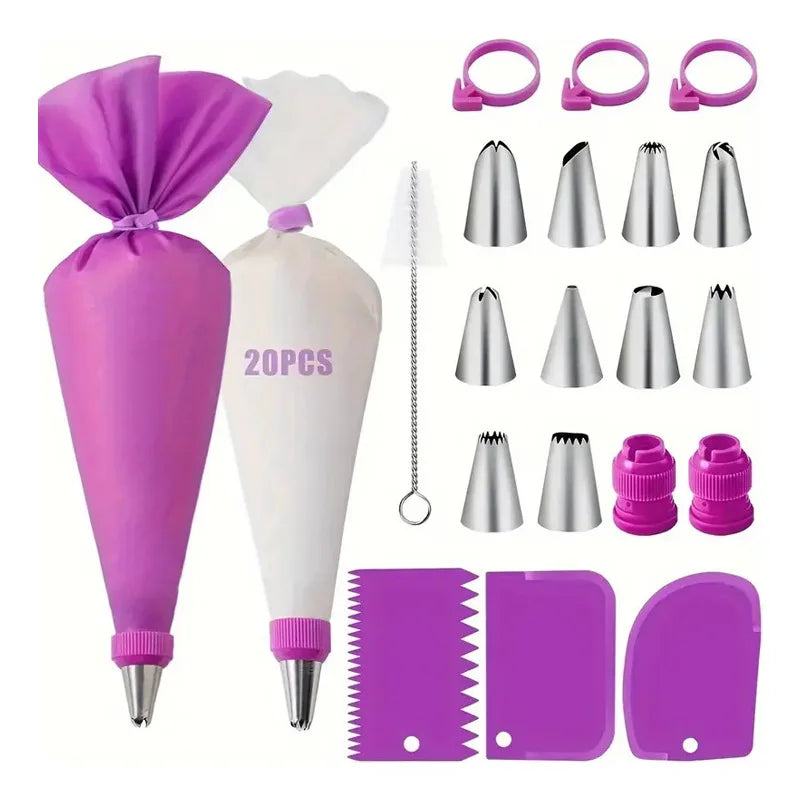 Cake Piping Tools Reusable Silicone Pastry Bag Stainless Steel Nozzle Icing Bag for Decoration Baking Tool Kitchen Accessories