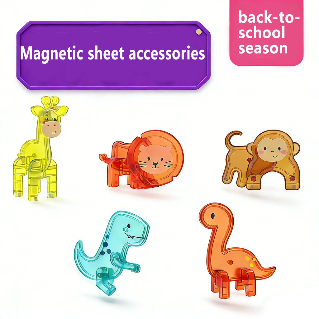 Magnetic tile toy accessories, small animals, children's puzzle collage, suitable for birthday and holiday gifts