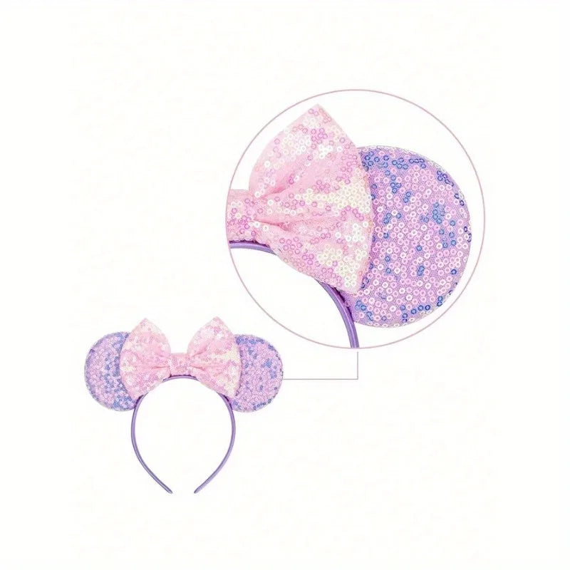 1pc Cute Cartoon Minnie Headband Sequins Ears Bow Hair Hoops Purple Pink Women's Headband for Holiday Party Perfect Gifts