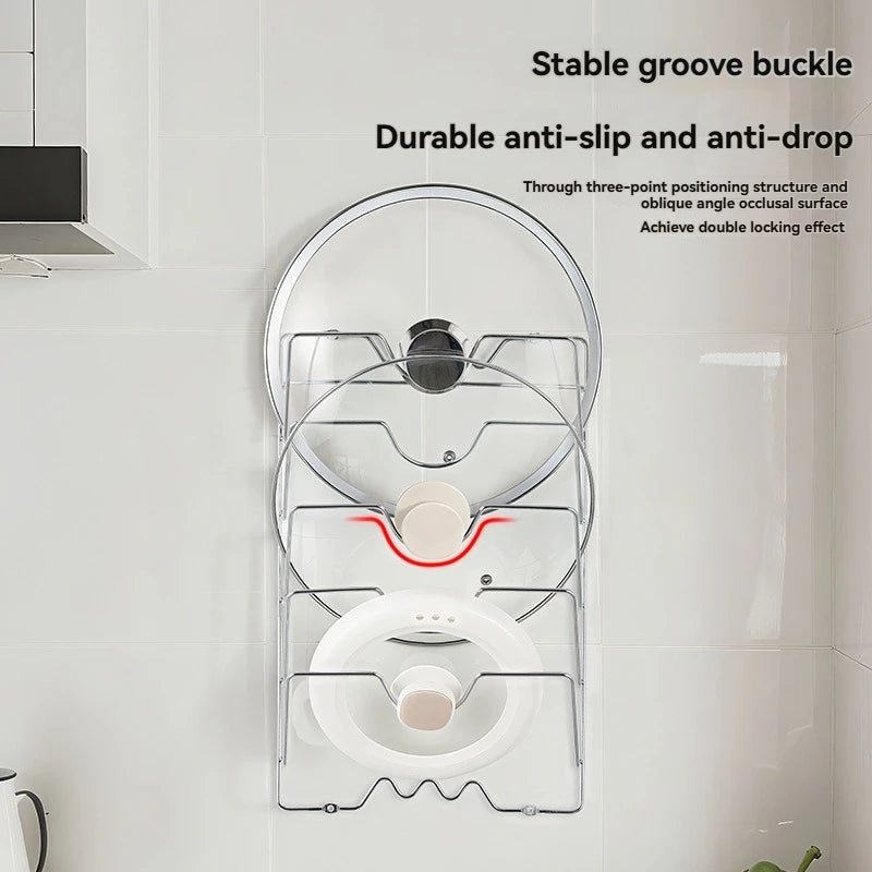 Multi Functional Wall Mounted Pot Lid Rack For Household Kitchen, Perforated With Five Layers