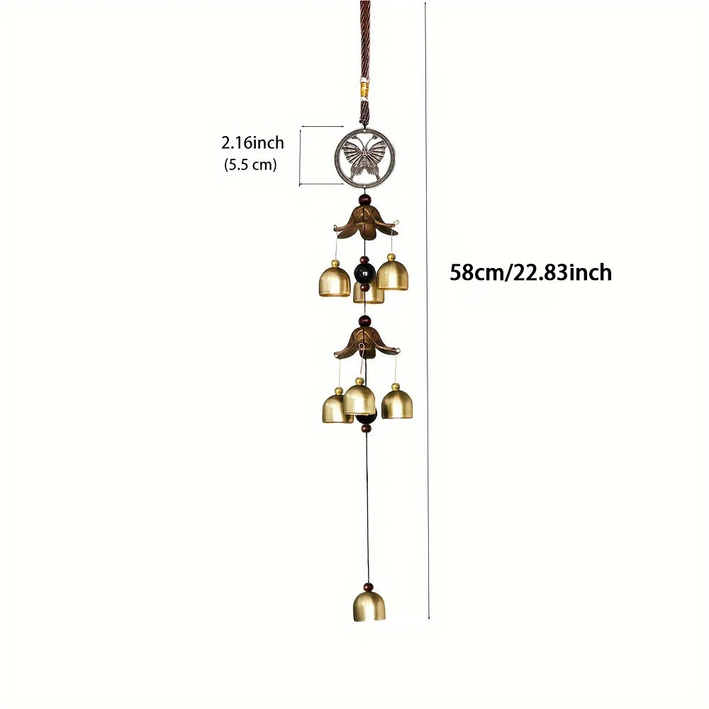 Double Metal Bell Pendant Wind Chime, Brass Color Bell Hanging Decoration, Suitable for Home Patio Wall Hanging, Gift for Friend