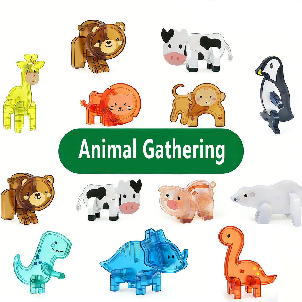 Magnetic tile toy accessories, small animals, children's puzzle collage, suitable for birthday and holiday gifts