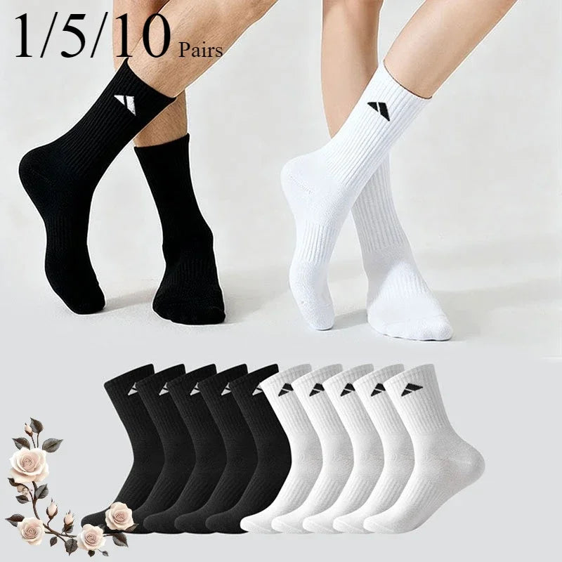 5/10/20 Pairs Men's High Waist Solid Unisex Sports Sock Black White Breathable Mid-Calf Casual All-Season Men basketball Socks