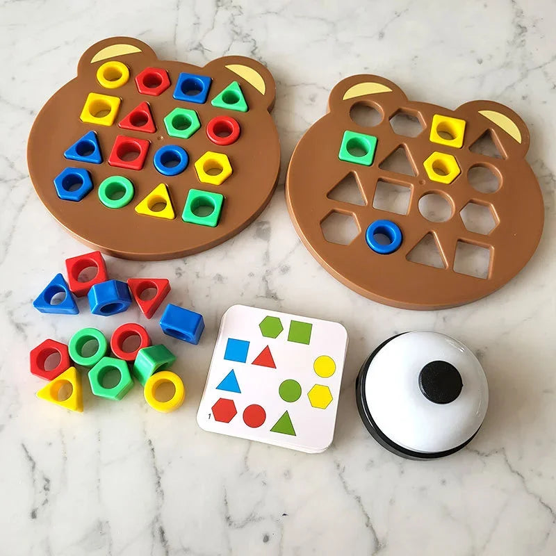 1 Set Little Bear Geometry Matching Puzzle Toys Montessori Parent Child Interactive Jigsaw Board Game Kids Early Educational Toy
