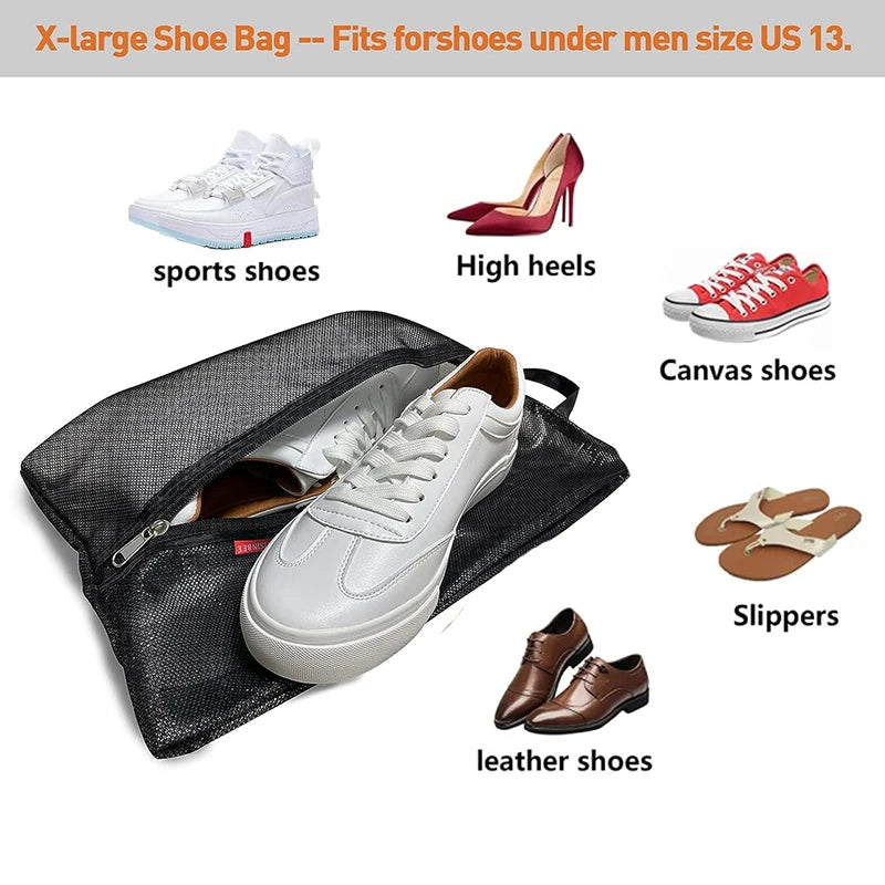 RUIYI Black Mesh Shoe Storage Bag Waterproof Travel Beach Bag Multifunctional Moisture Proof Clip for Organizing Footwear Bag