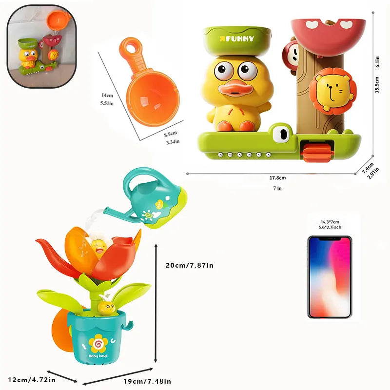 Duck/Flower Shape Baby Bath Toy Play Water in Lion Waterwheel Children Fun in Shower Bathtub with Suction Cup in Kid Gift