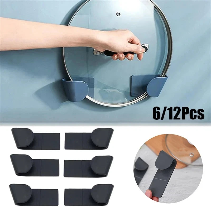 6/12 PCS Pot Lid Holder Self Adhesive Punch Free Holder for Pan Pot Cover Rack Plastic Kitchen Storage Rack Kitchen Organizer