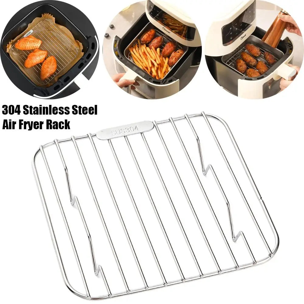 Round Square Cooking Rack 304 Stainless Steel Thicken Air Fryer Rack With Foot Grid Grill Home Kitchen Oven Steamer Cooker