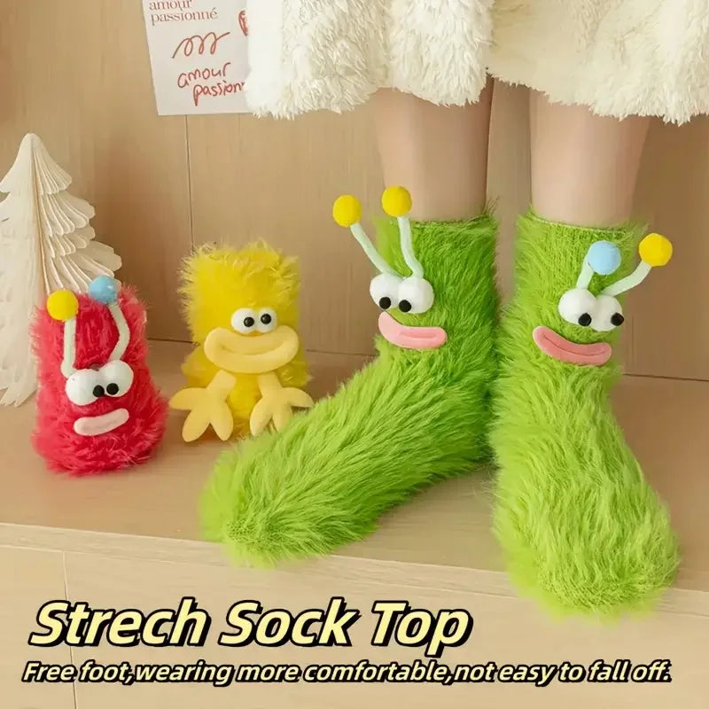 3D Monster Plush Socks, Soft Cartoon Character Socks with Face, Cute Novelty Gift.